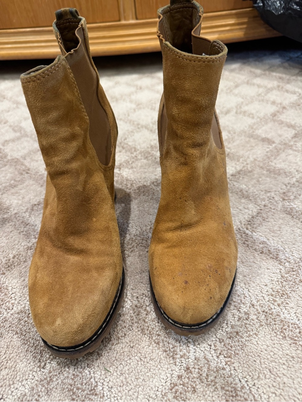 Tory Burch Suede Chelsea Booties in Camel Brown